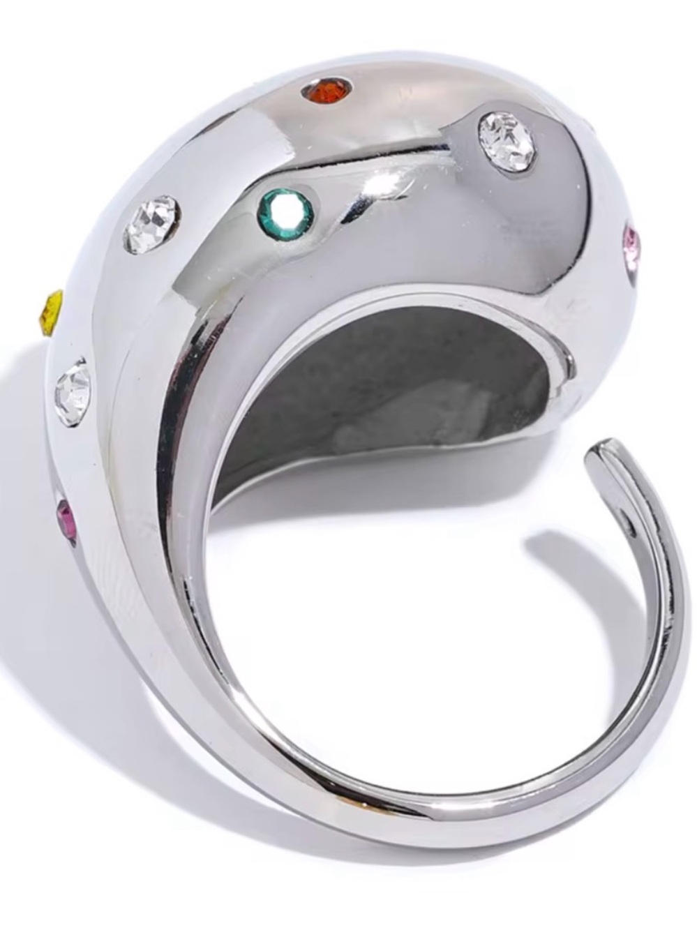 Silver-tone Multicolor Crystal Dome Ring - Picture 8 of 10